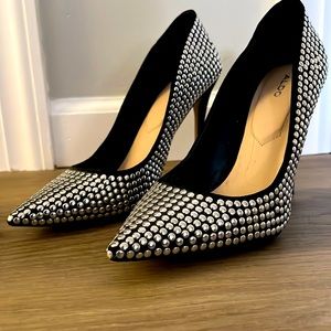 Black and silver aldo heels